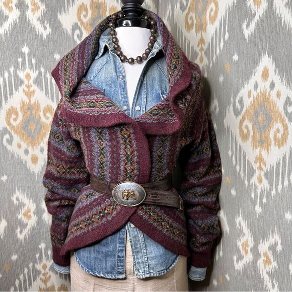 Ralph Lauren Hand Knit Fair Isle Wool Cashmere Blend Circle Cardigan Sweater - Picture 3 of 16